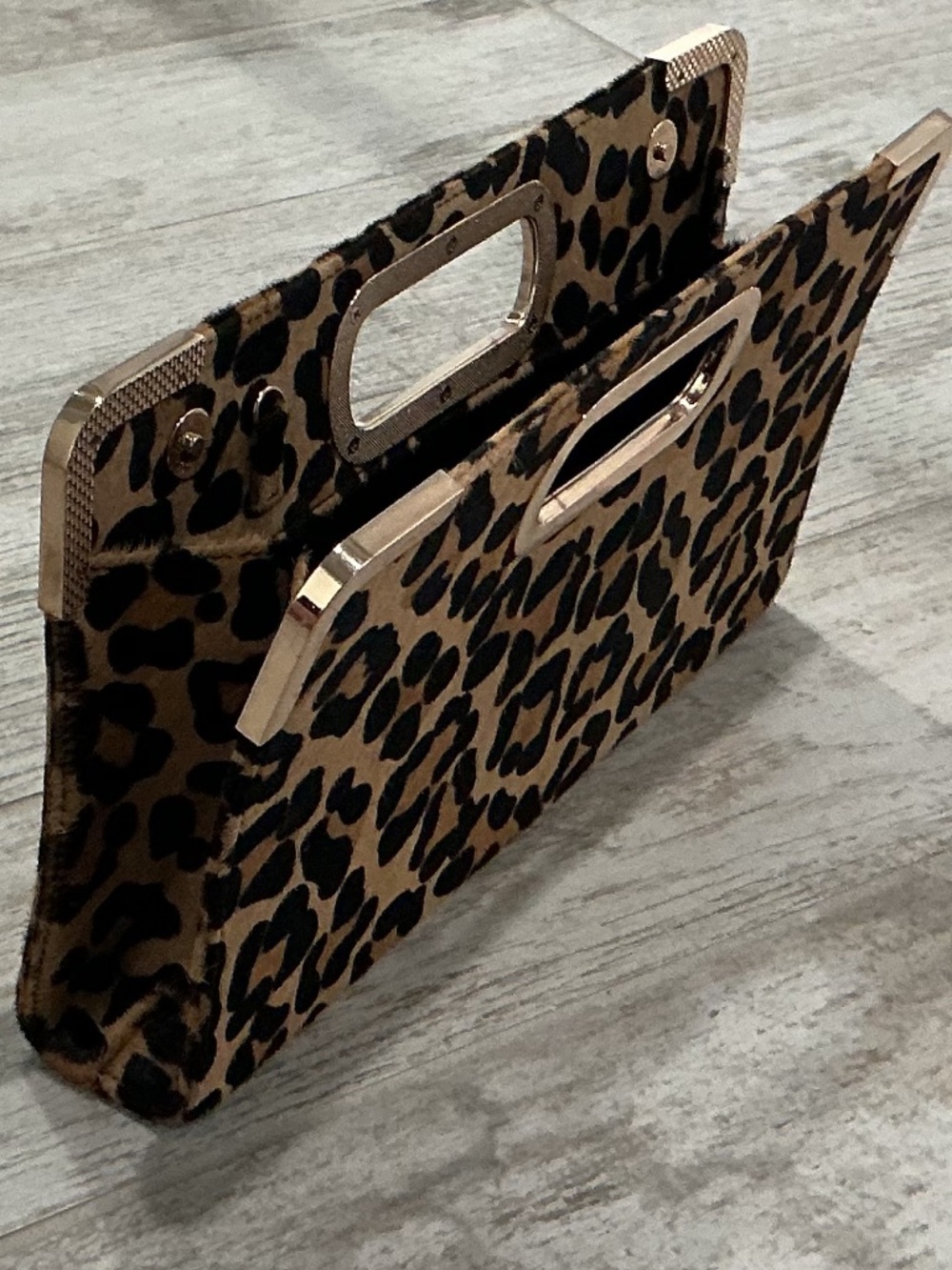 Leopard Print Handheld Clutch Bag - Brown/Black
